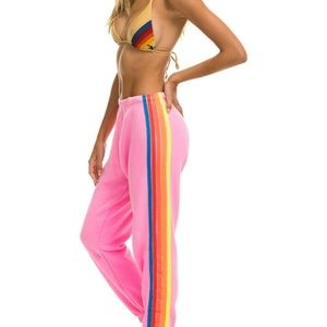 WOMENS 5 STRIPE SWEATPANTS - NEON PINK // NEON RAINBOW